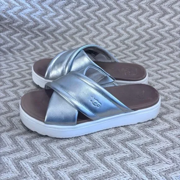 UGG Zayne Crossband Metallic Leather Platform Sandals - Picture 5 of 9